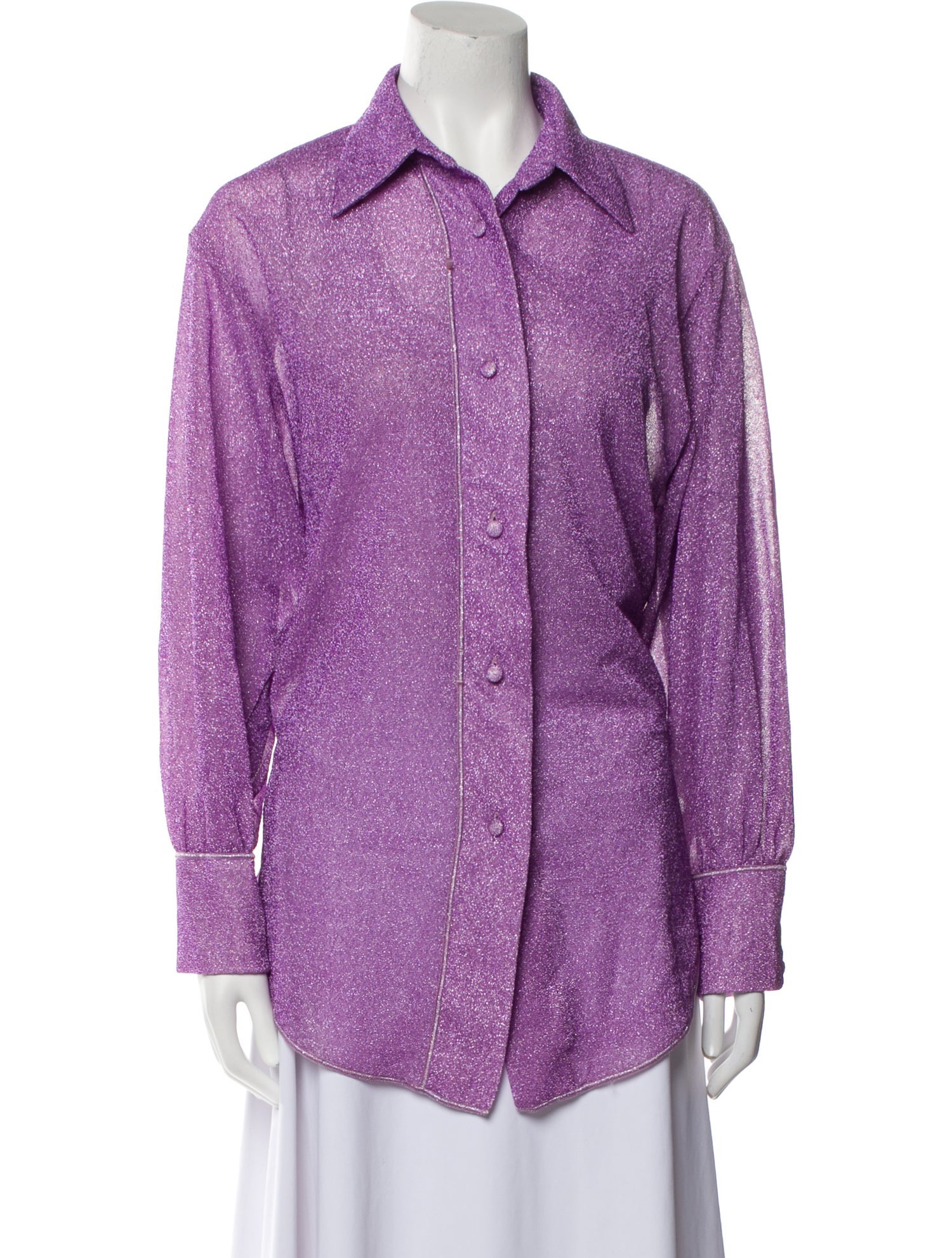 Oséree Printed Long Sleeve Button-Up Top