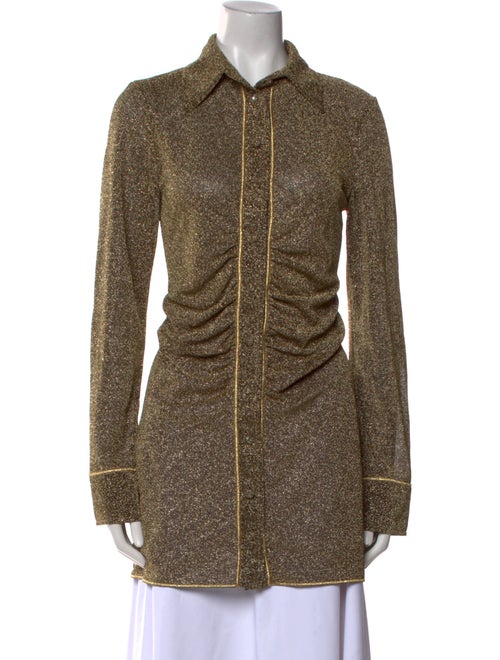 Oséree Patterned Long Sleeve Button-Up Top