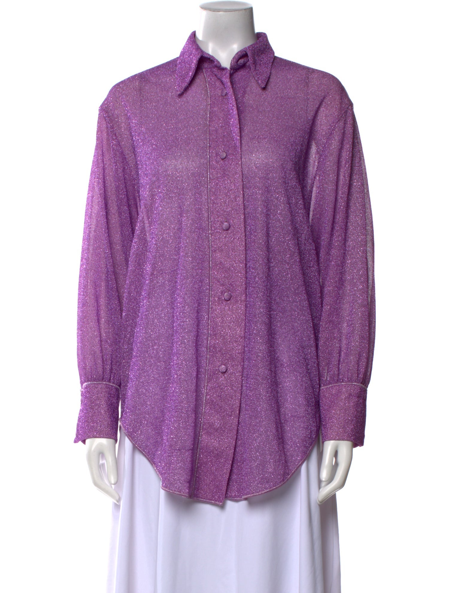 Oséree Printed Long Sleeve Button-Up Top