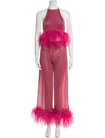 Oséree Printed Feather Trim Pant Set
