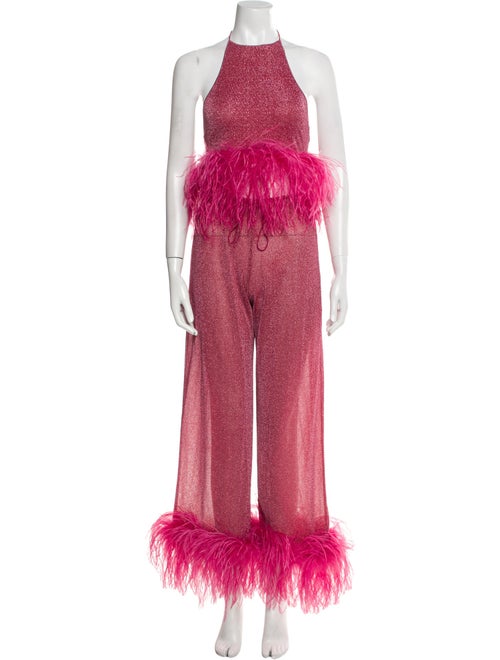 Oséree Printed Feather Trim Pant Set