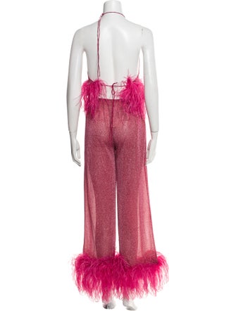 Oséree Printed Feather Trim Pant Set