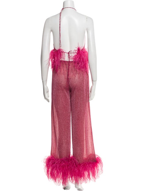 Oséree Printed Feather Trim Pant Set