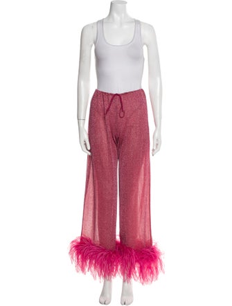 Oséree Printed Feather Trim Pant Set