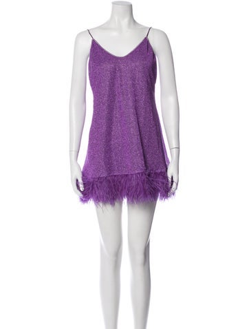 Pre-owned Oseree V-neck Mini Dress In Purple