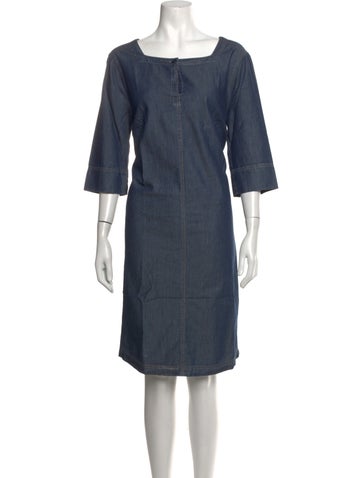 Pre-owned Oska Square Neckline Knee-length Dress In Blue