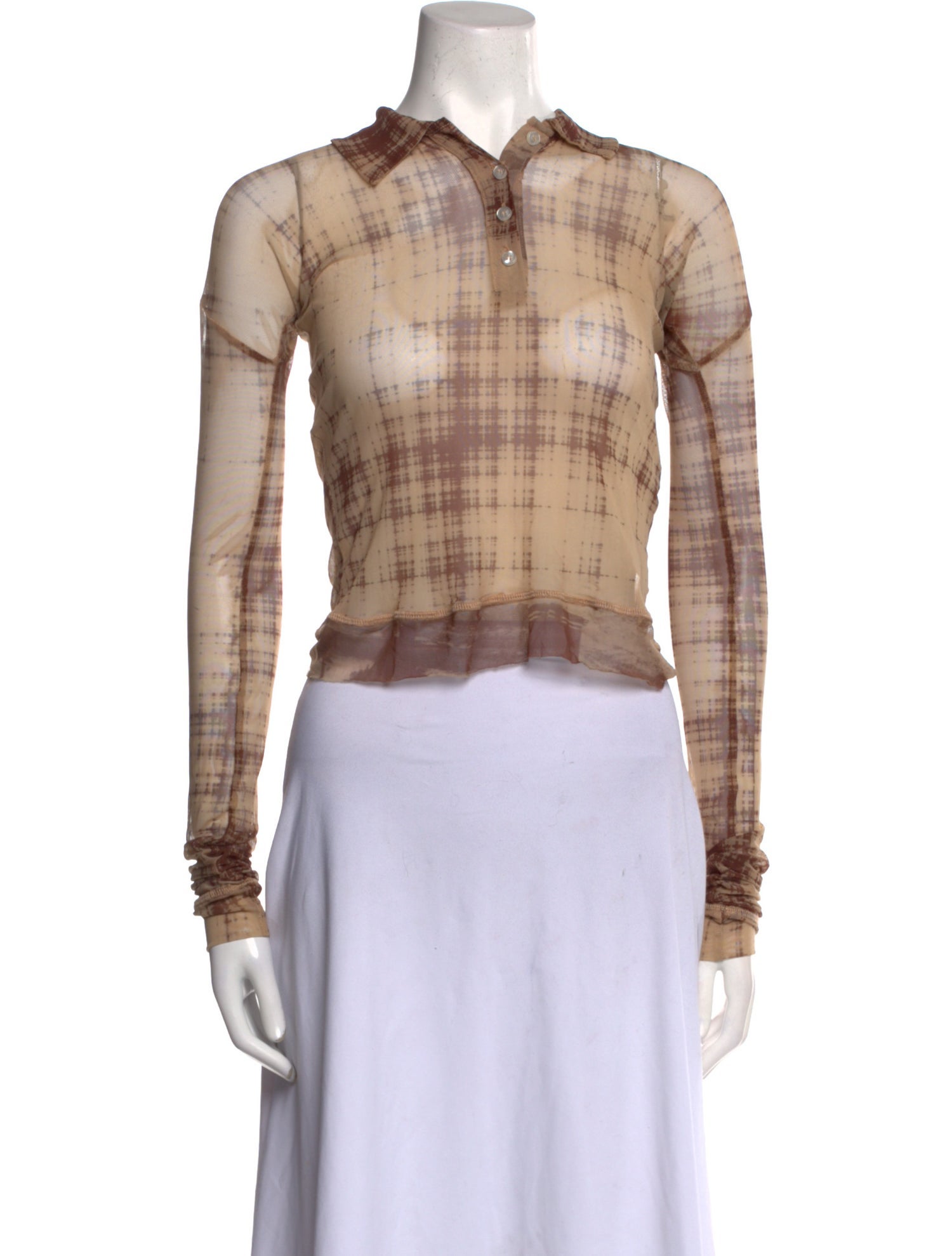 Ottolinger Plaid Print Long Sleeve Crop Top