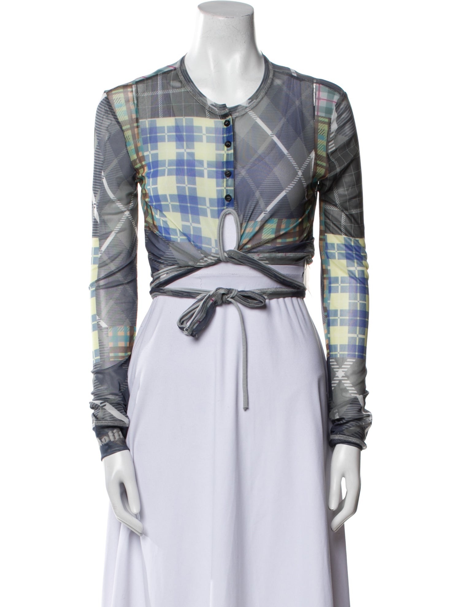 Ottolinger Plaid Print Crew Neck Crop Top