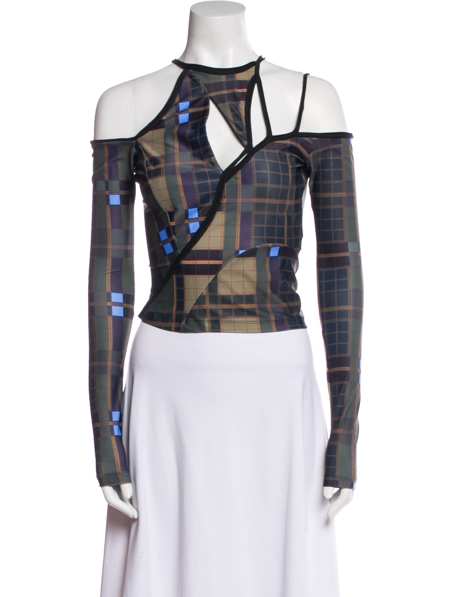 Ottolinger Plaid Print Crew Neck Crop Top