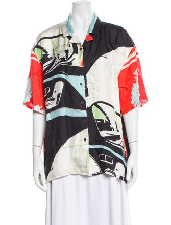 OpéraSPORT Silk Printed Button-Up Top