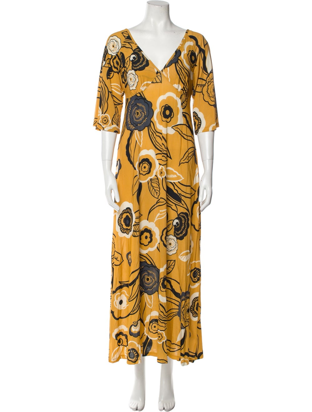 Alpha Studio Dress Yellow Printed Three-Quarter S… - image 1