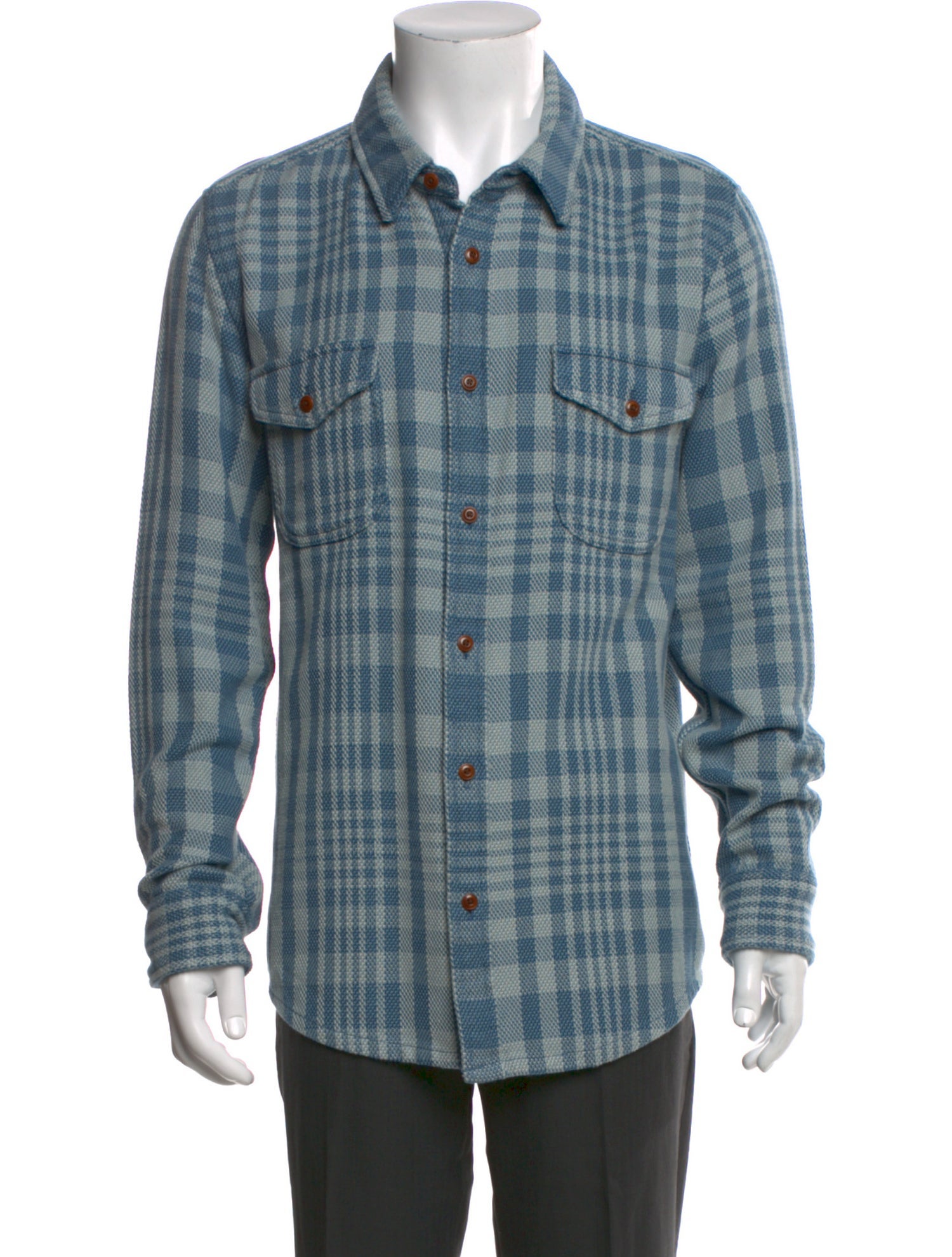 Outerknown Plaid Print Long Sleeve Denim Shirt