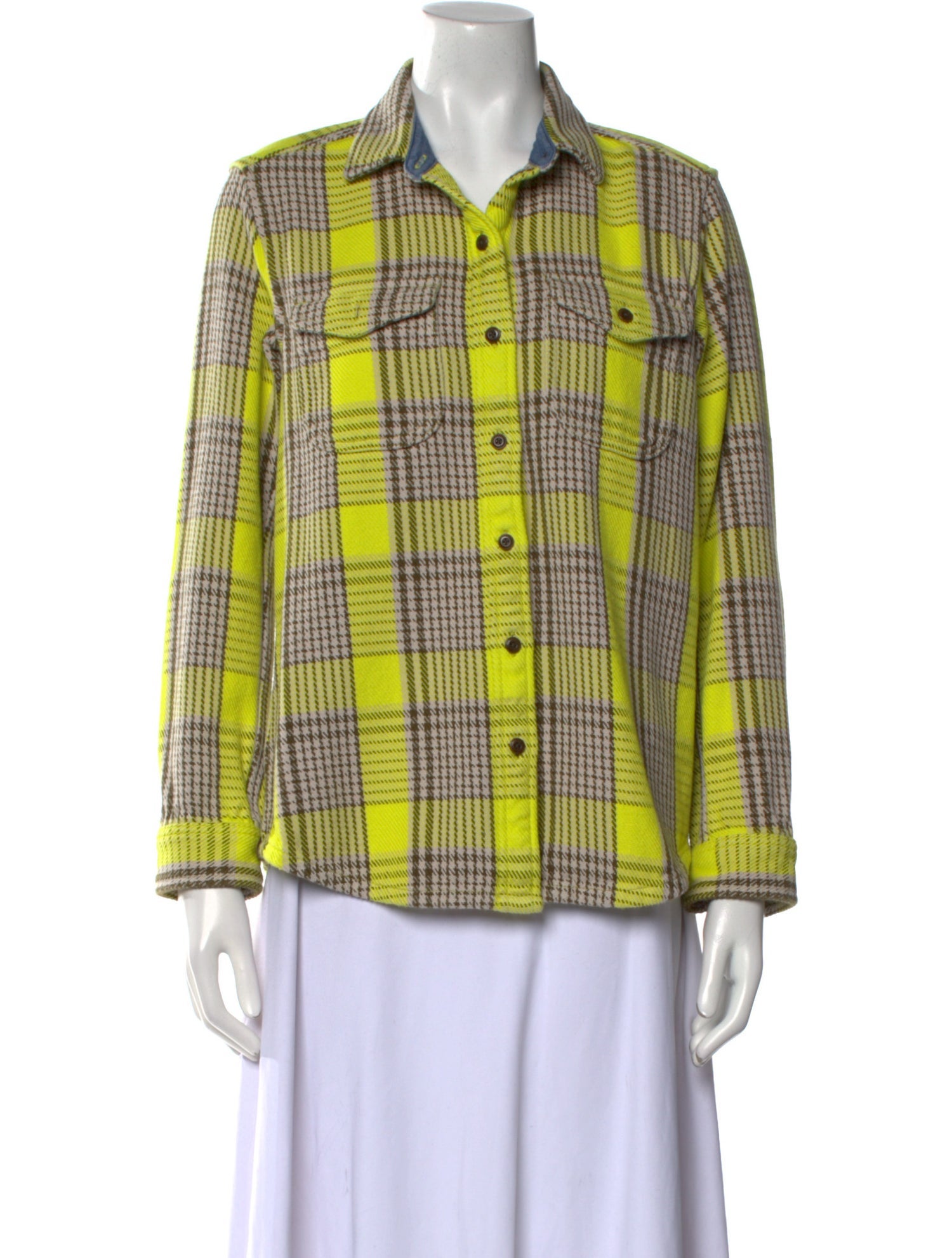 Outerknown Plaid Print Long Sleeve Button-Up Top