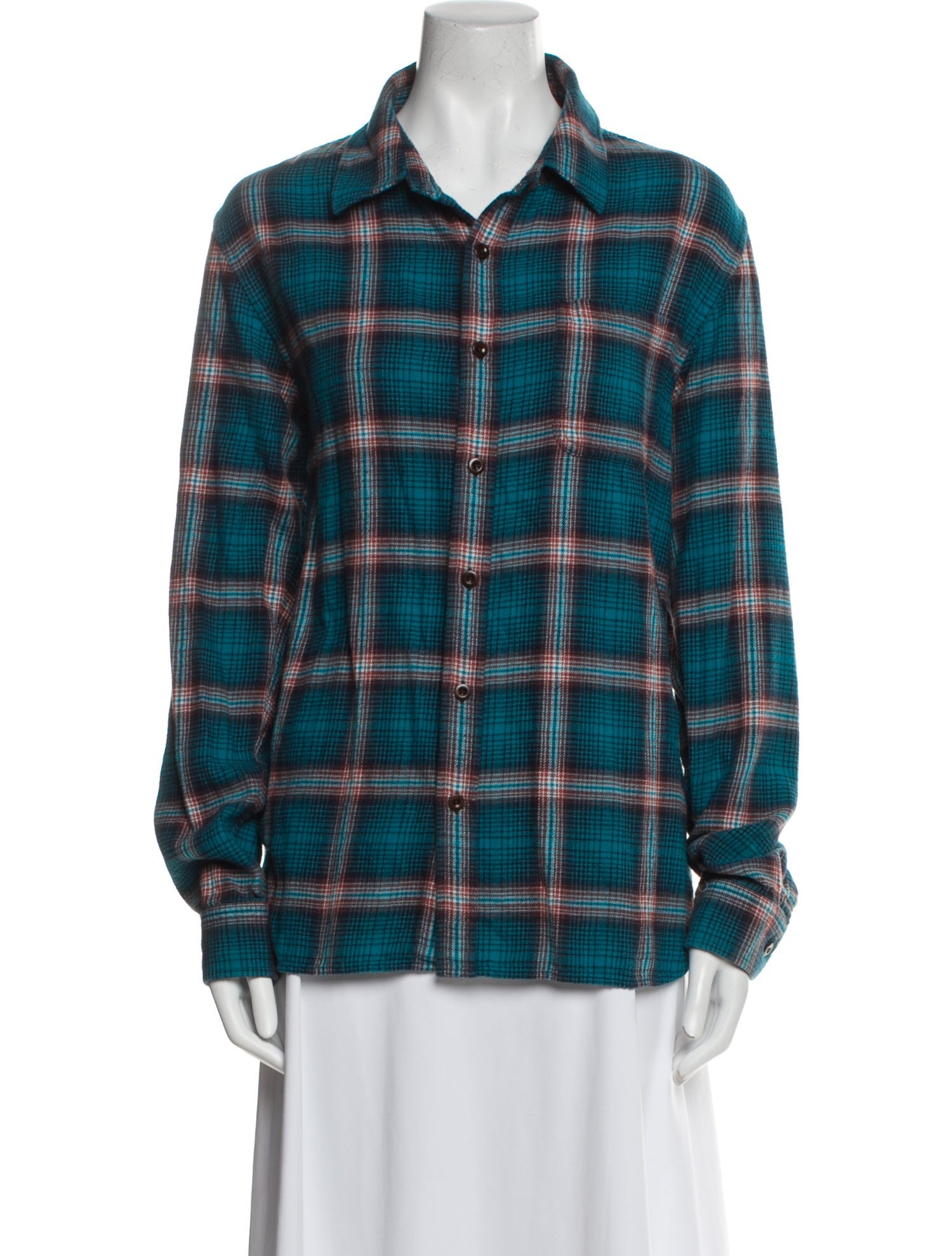 Outerknown Plaid Print Long Sleeve Button-Up Top