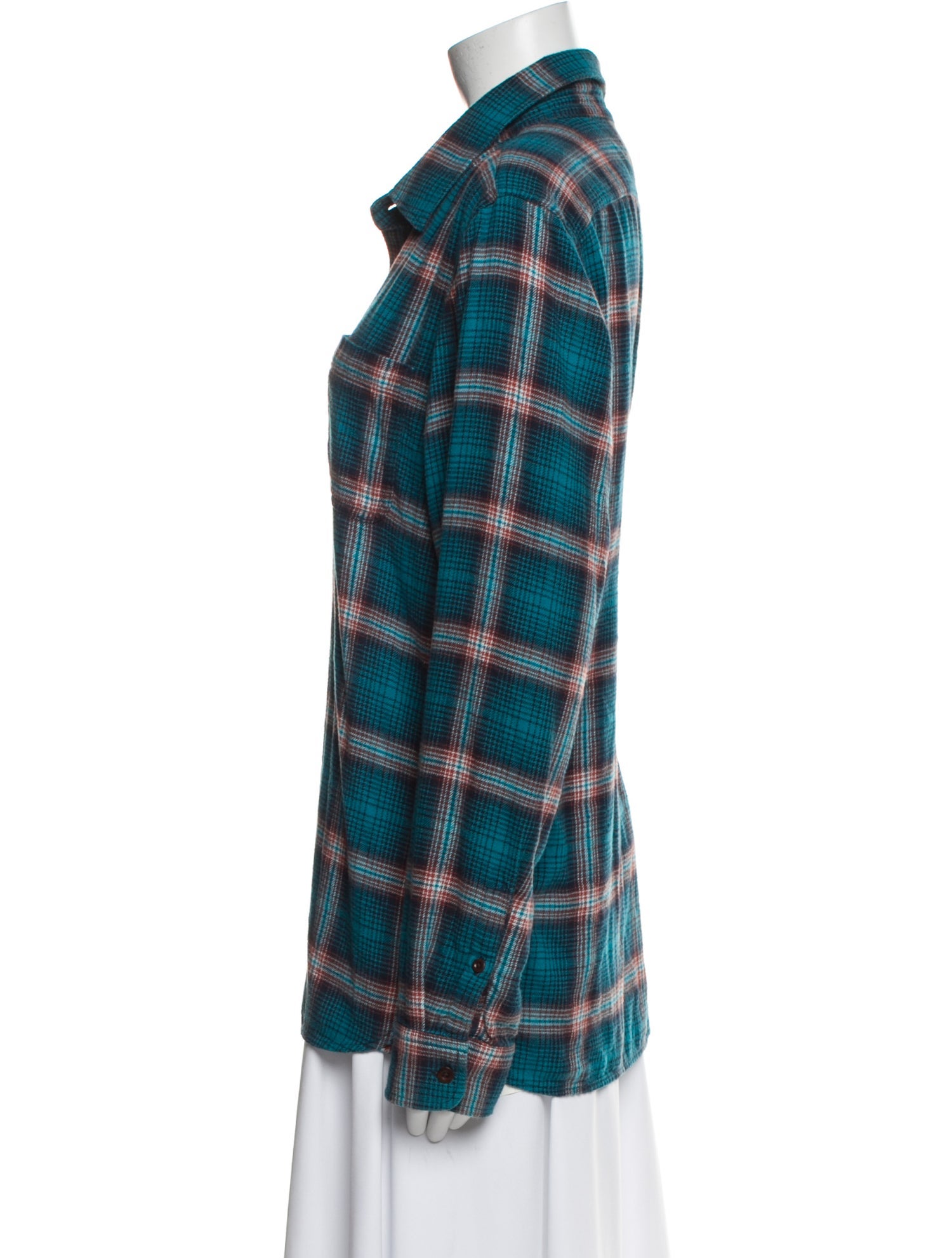 Outerknown Plaid Print Long Sleeve Button-Up Top