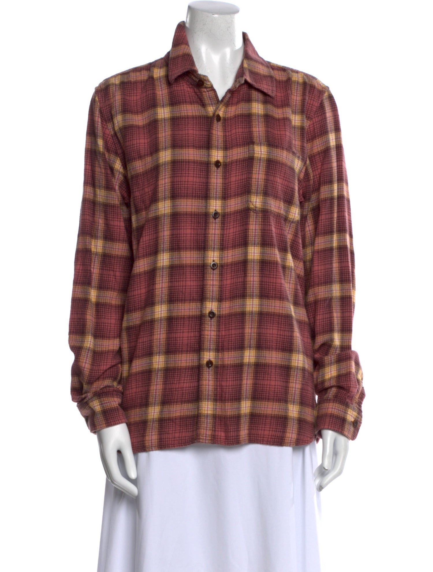 Outerknown Plaid Print Long Sleeve Button-Up Top