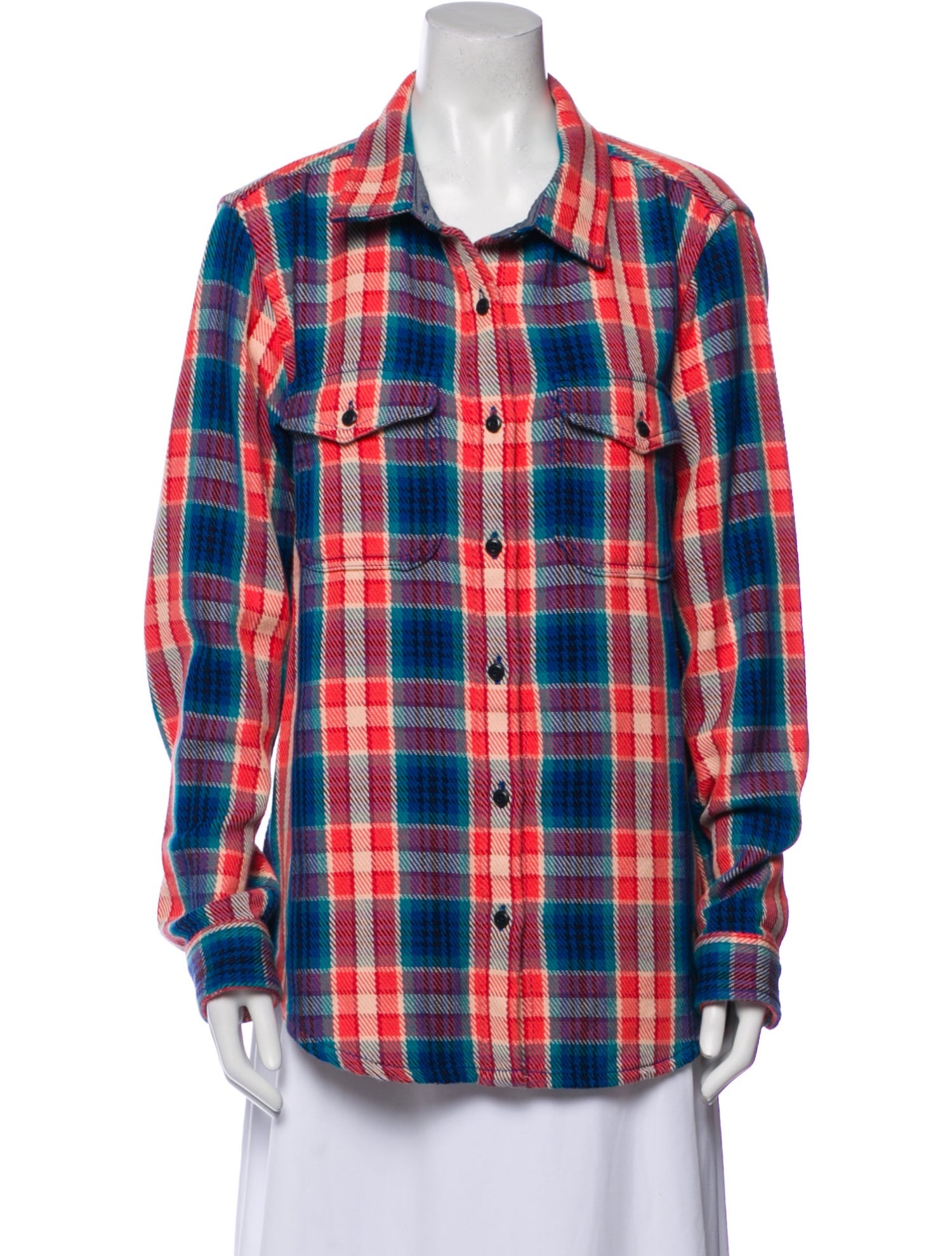 Outerknown Plaid Print Long Sleeve Button-Up Top