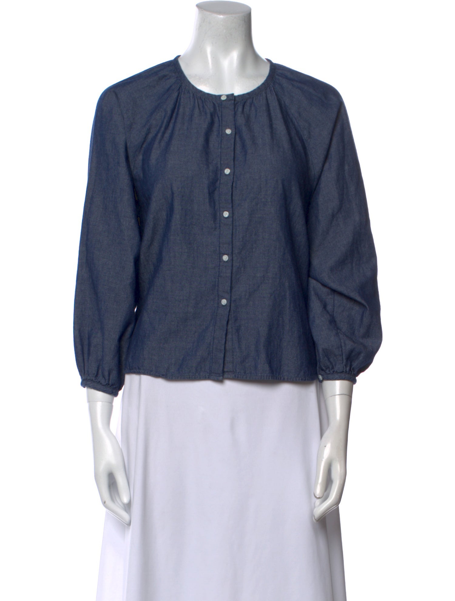 Outerknown Crew Neck Three-Quarter Sleeve Button-Up Top