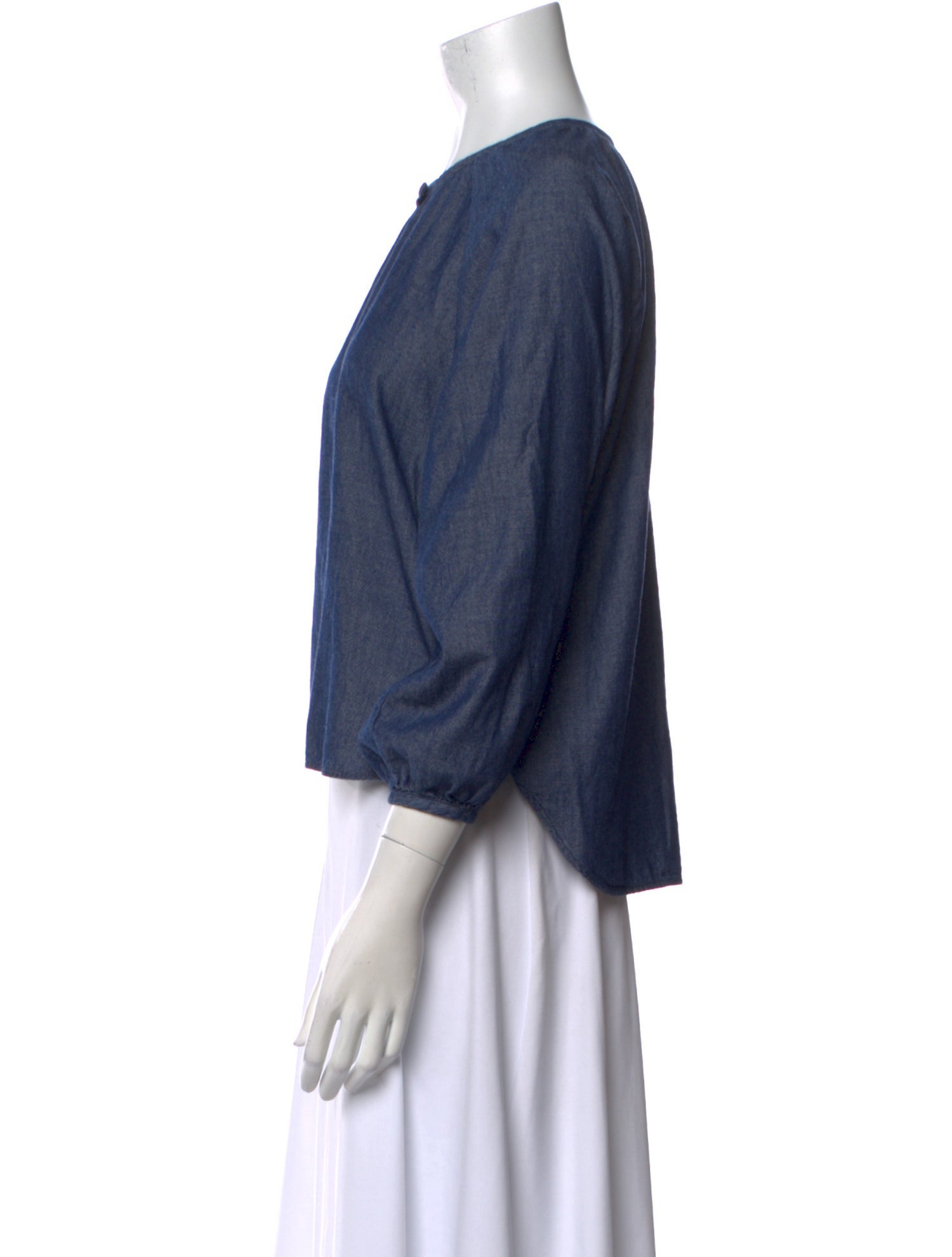 Outerknown Crew Neck Three-Quarter Sleeve Button-Up Top