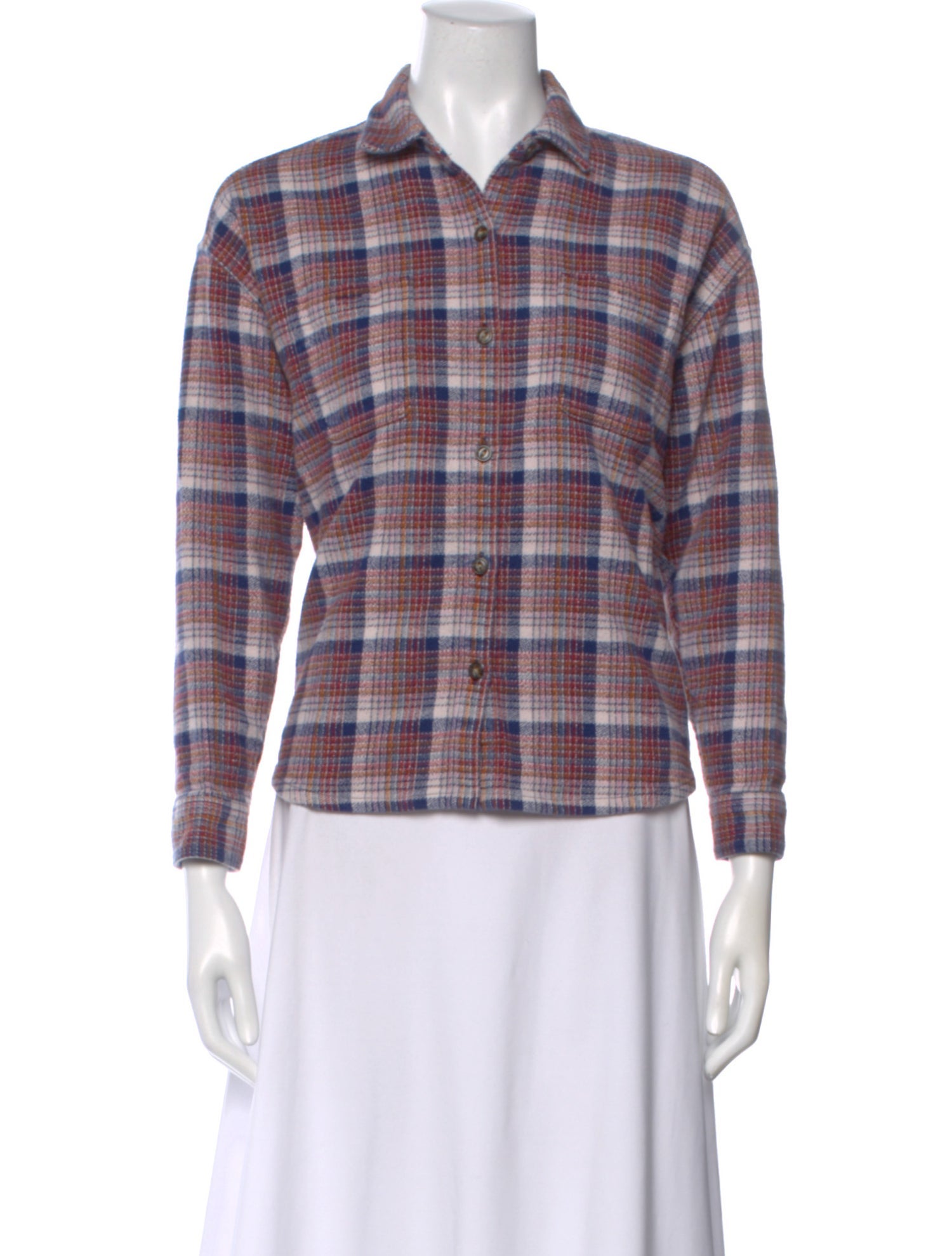 Outerknown Plaid Print Long Sleeve Button-Up Top
