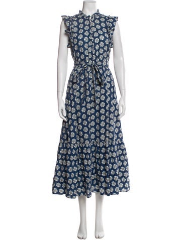 Pre-owned Outerknown Floral Print Long Dress In Blue