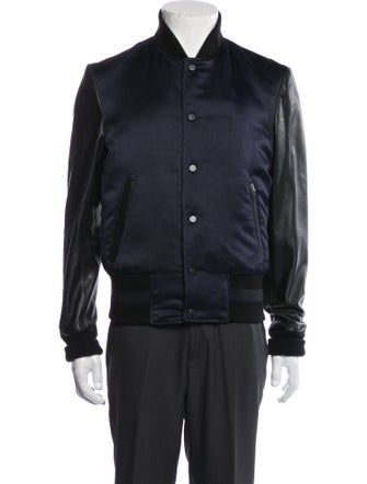 Ovadia & Sons Lamb Leather Colorblock Pattern Bomber Jacket