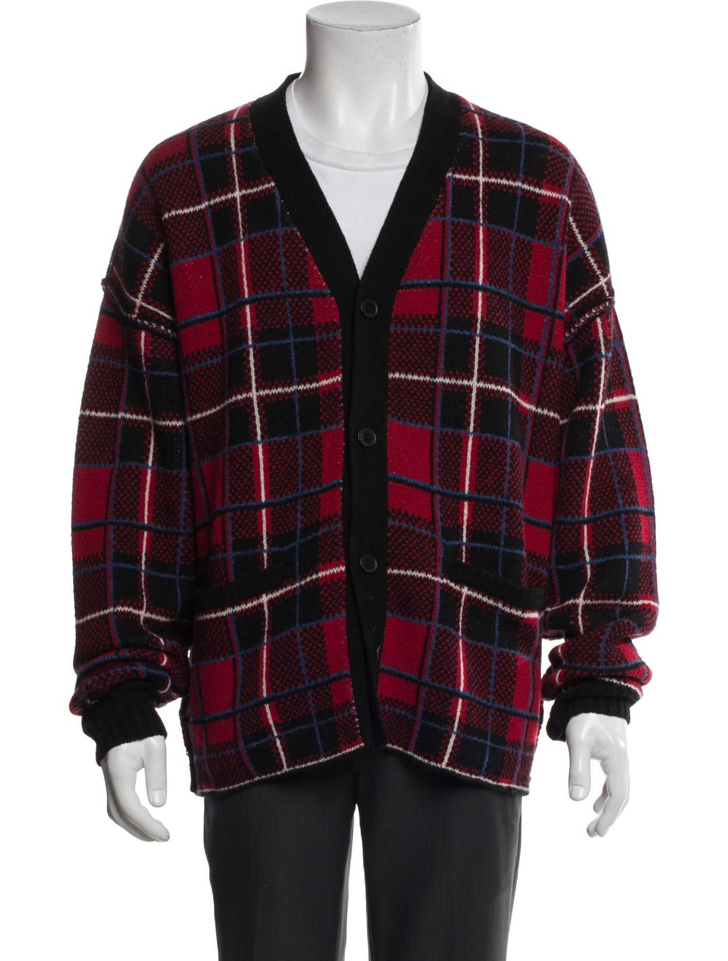 Ovadia & Sons Lambswool Plaid Print Cardigan