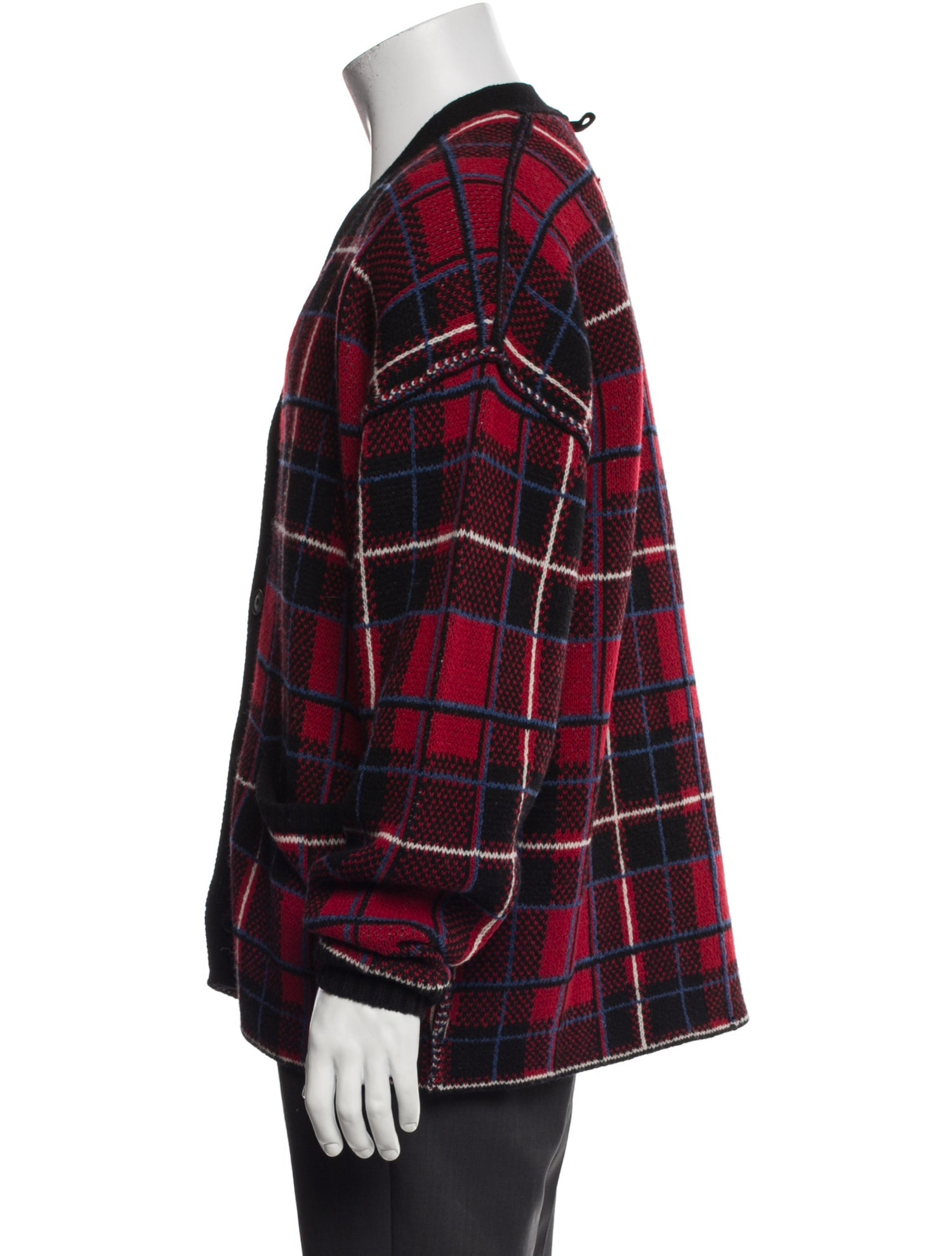 Ovadia & Sons Lambswool Plaid Print Cardigan