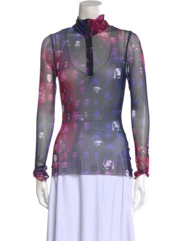 Weinsanto Tops Floral Print Mock Neck Blouse S