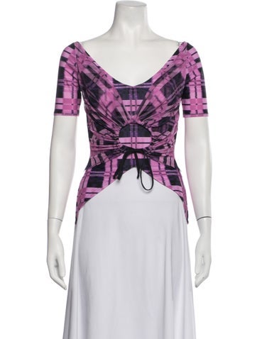 Pre-owned Weinsanto Plaid Print V-neck Top In White