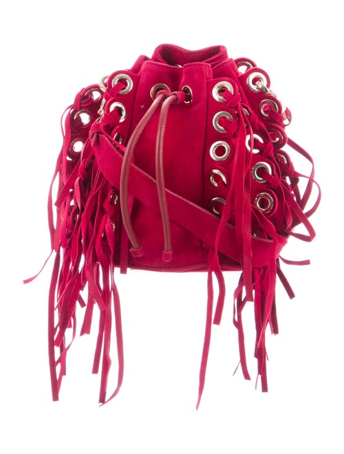 Paule Ka Suede Fringe-Trimmed Bucket Bag Red