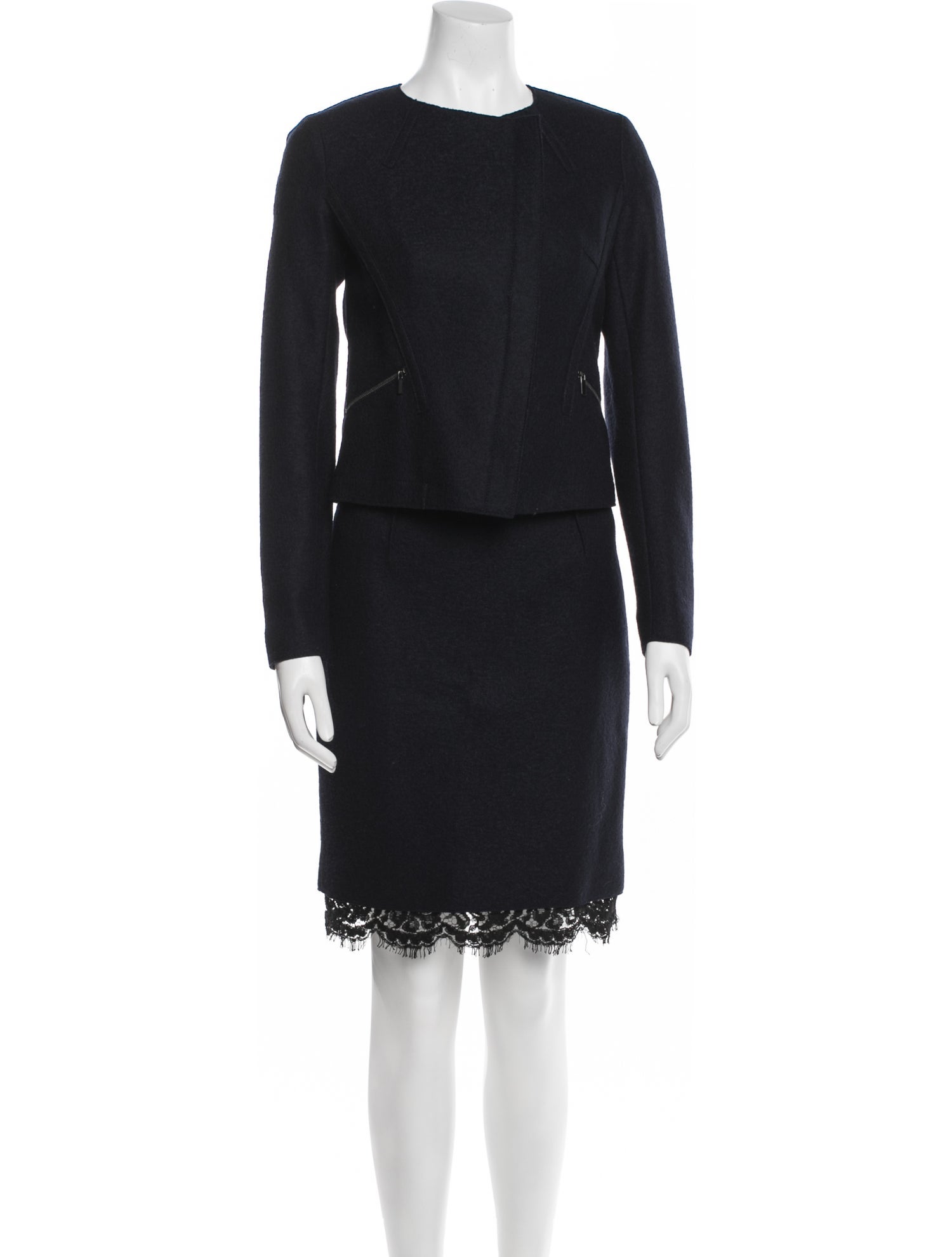 Paule Ka Virgin Wool Pleated Accents Skirt Suit