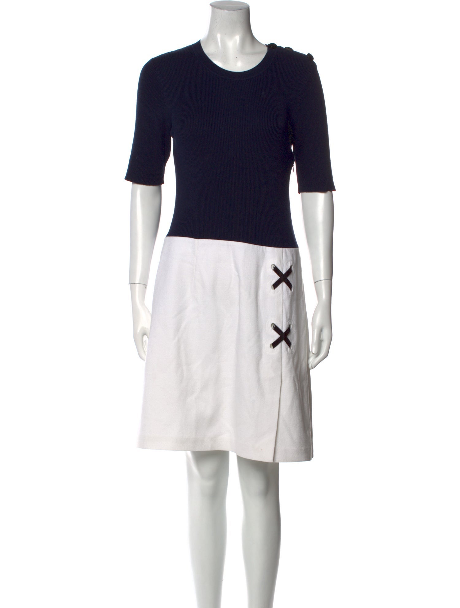 Paule Ka Colorblock Pattern Knee-Length Dress