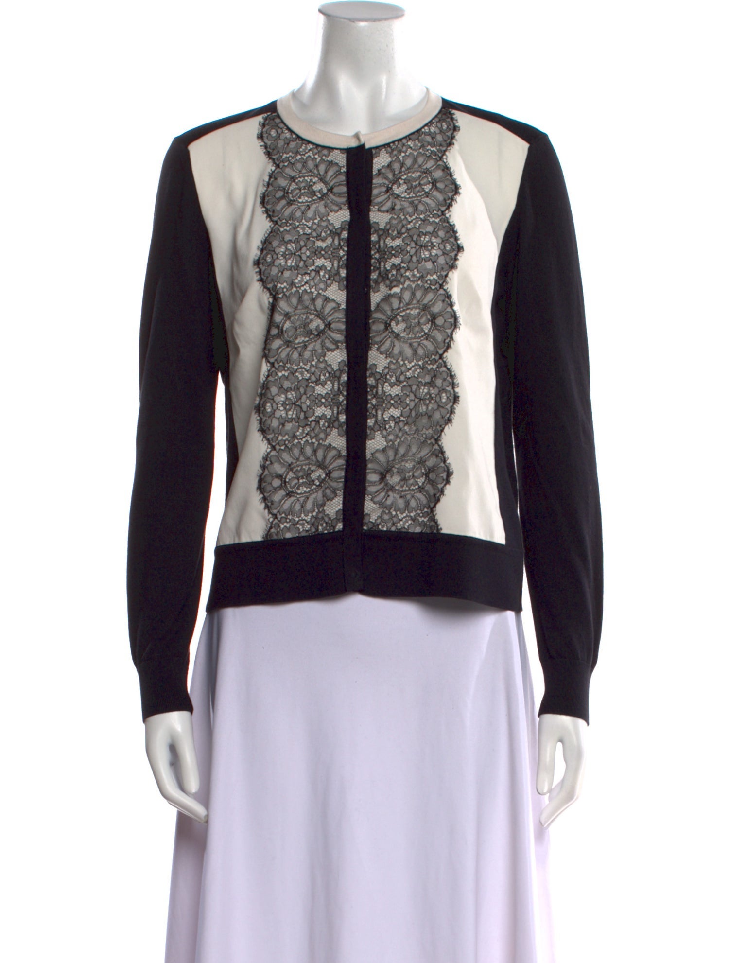 Paule Ka Colorblock Pattern Crew Neck Sweater