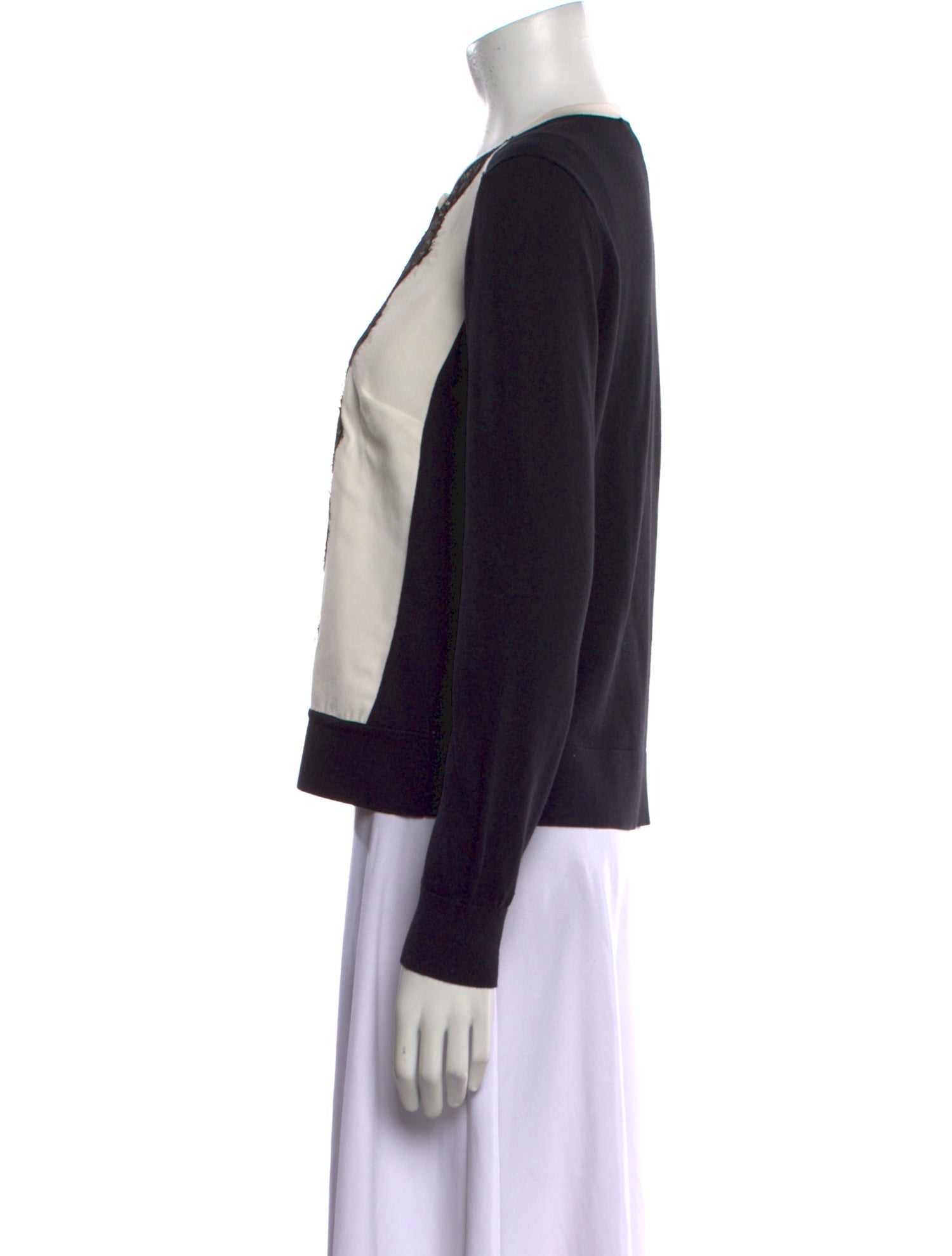 Paule Ka Colorblock Pattern Crew Neck Sweater