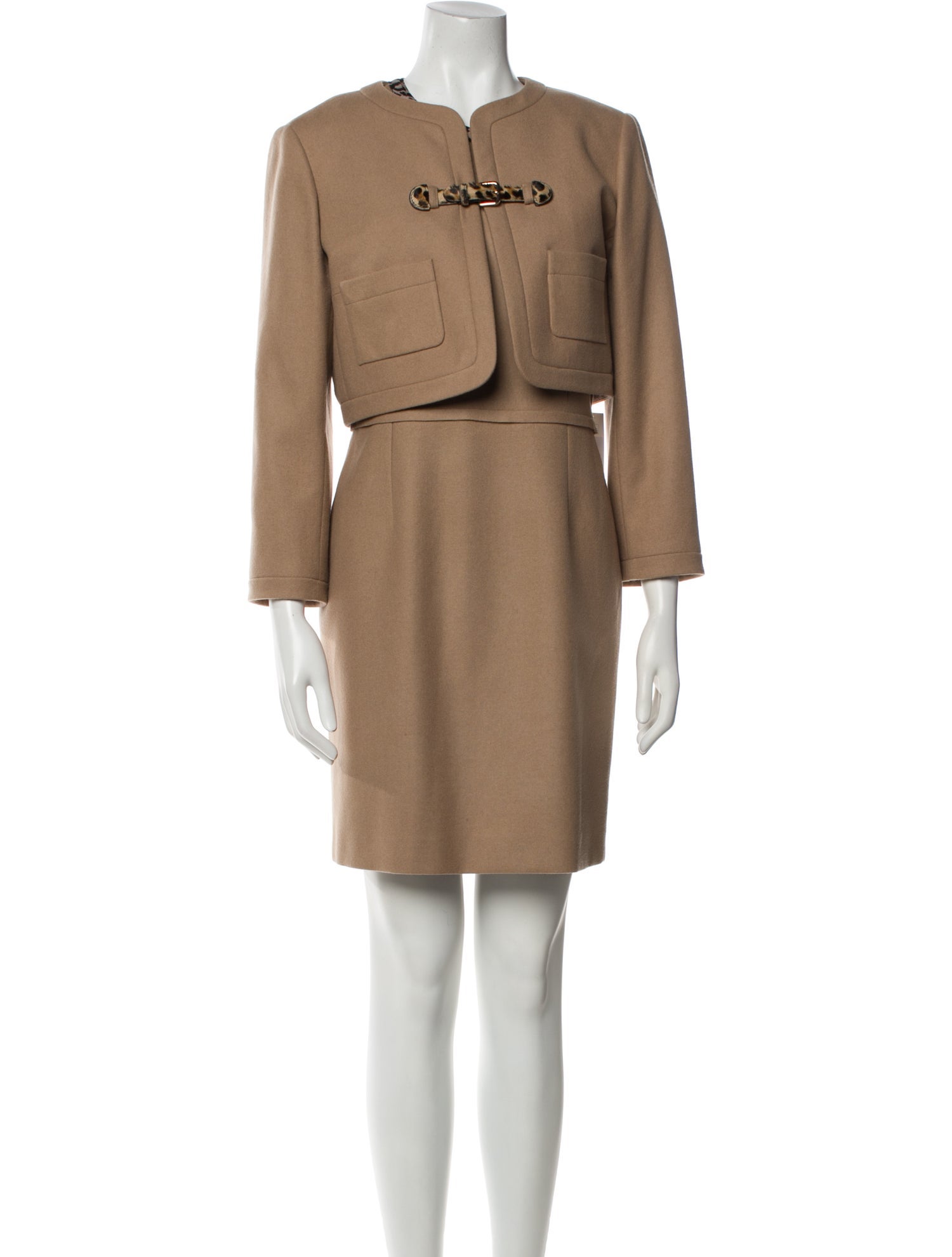 Paule Ka Virgin Wool Pleated Accents Dress Set