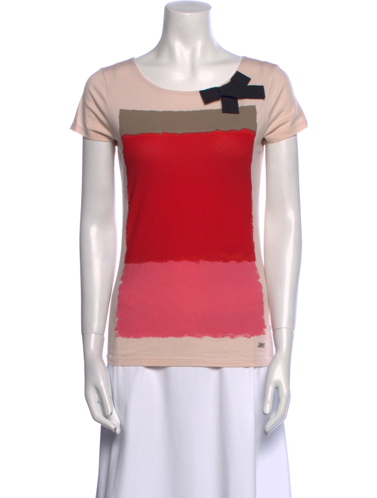 Paule Ka Colorblock Pattern Scoop Neck T-Shirt