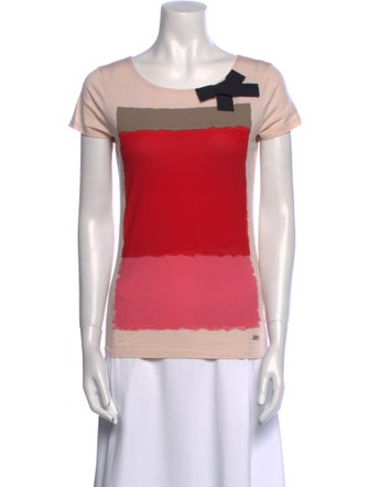 Paule Ka Colorblock Pattern Scoop Neck T-Shirt