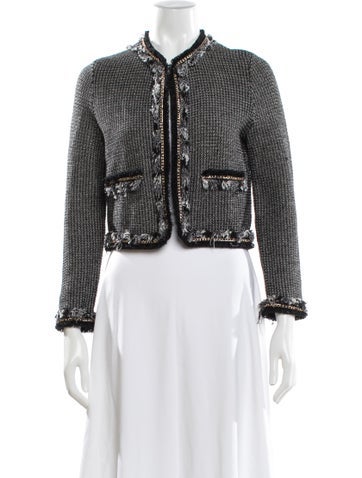 Pre-owned Paule Ka Tweed Pattern Crew Neck Sweater In Silver