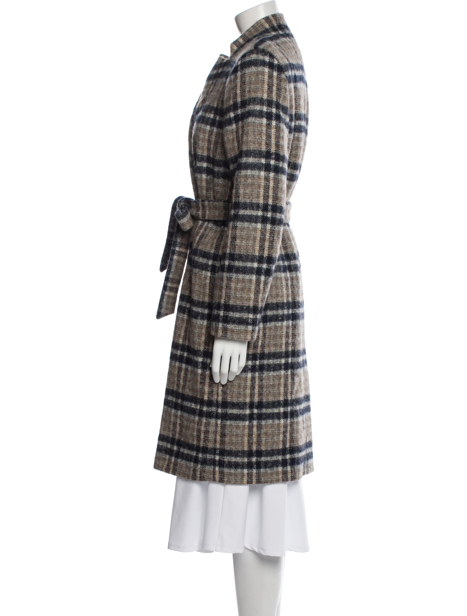 Peserico Virgin Wool Plaid Print Coat