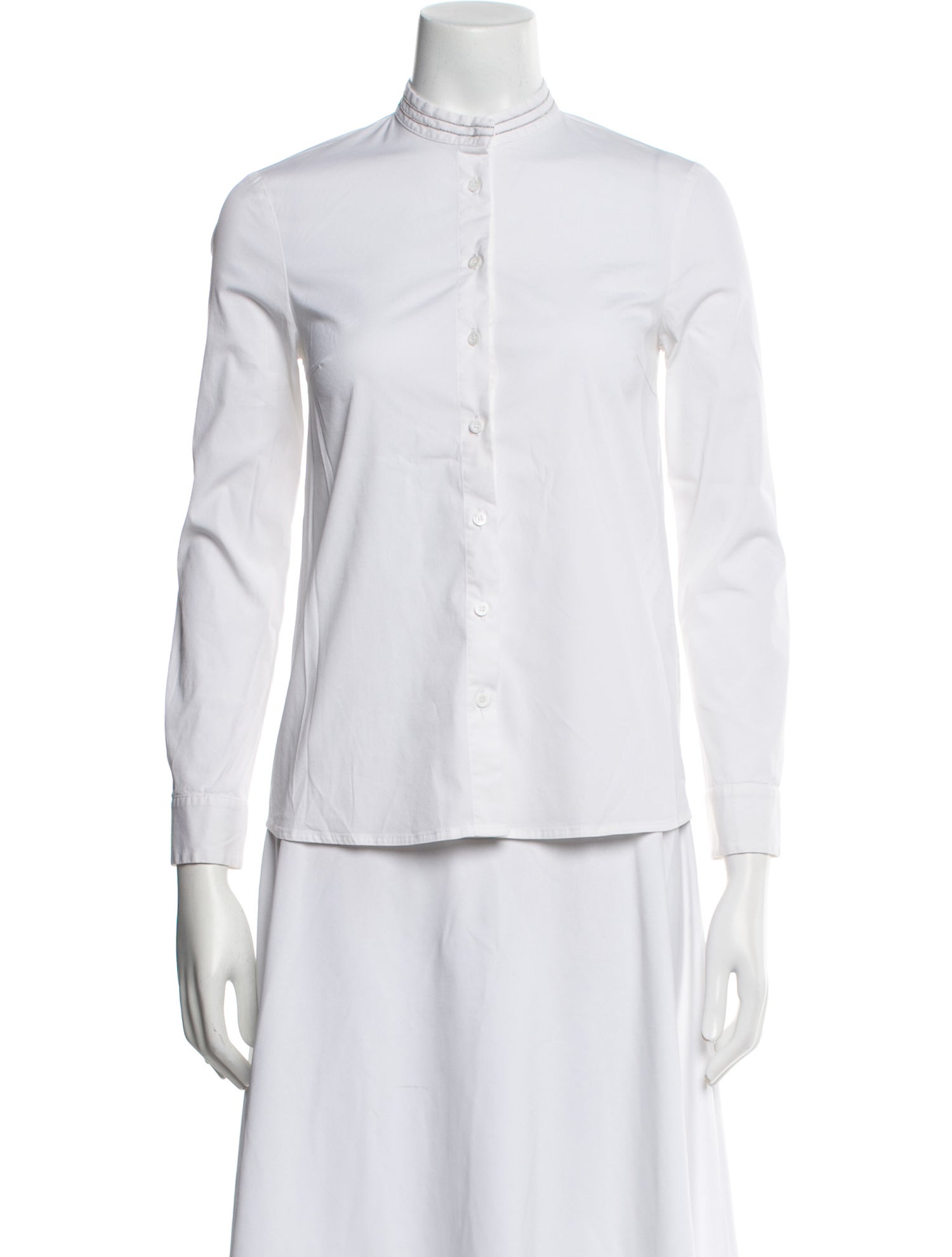 Peserico Mock Neck Three-Quarter Sleeve Button-Up Top