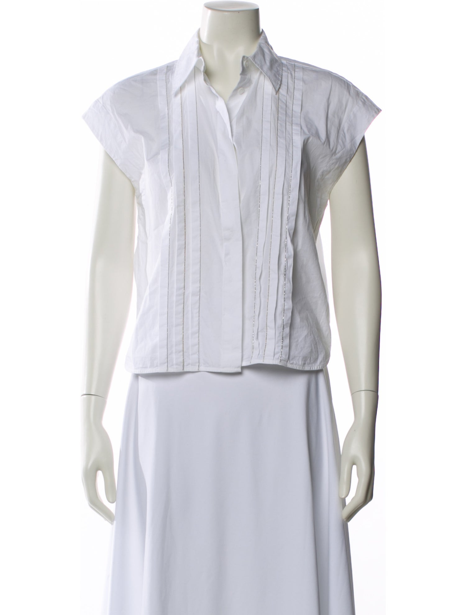 Peserico Striped Short Sleeve Button-Up Top