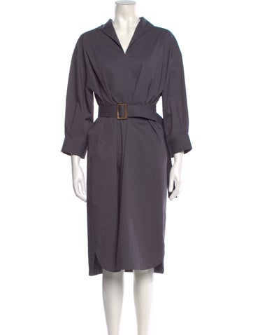 Pre-owned Peserico V-neck Midi Length Dress In Gray