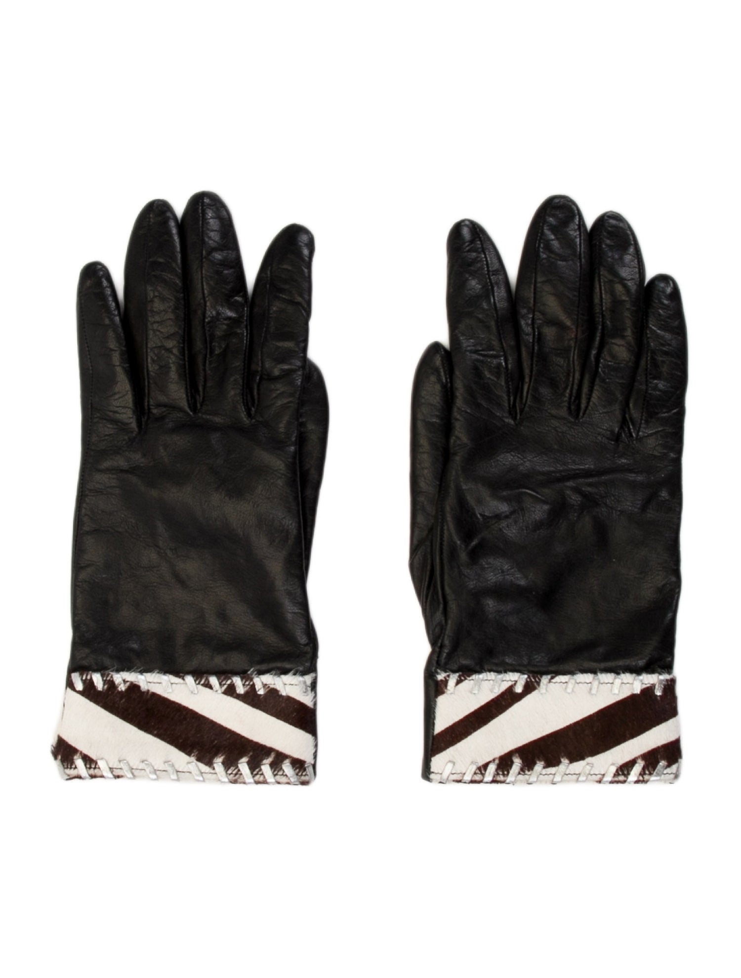Portolano Leather Gloves With Stripes Trim.