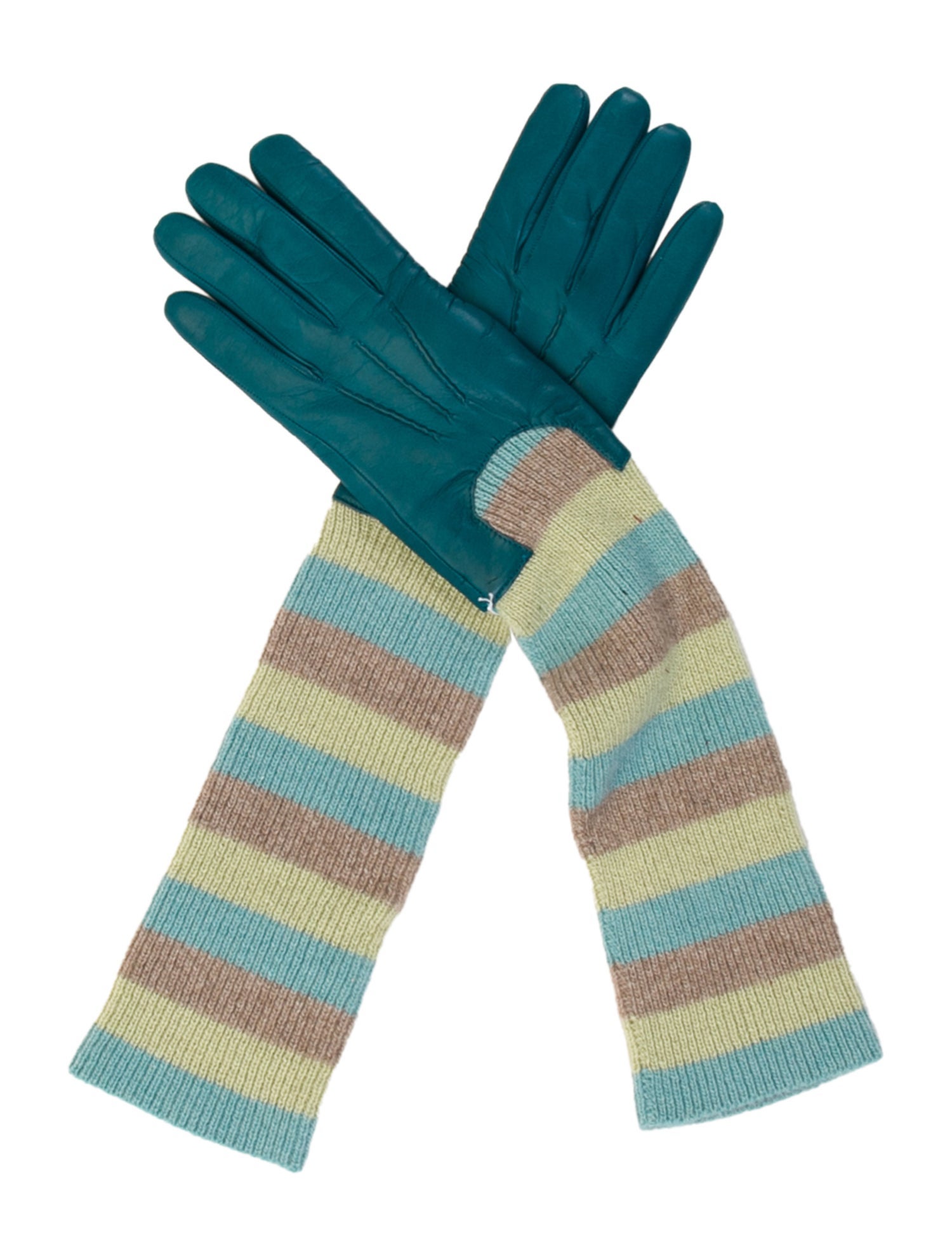 Portolano Cashmere Long Gloves With Striped Design.