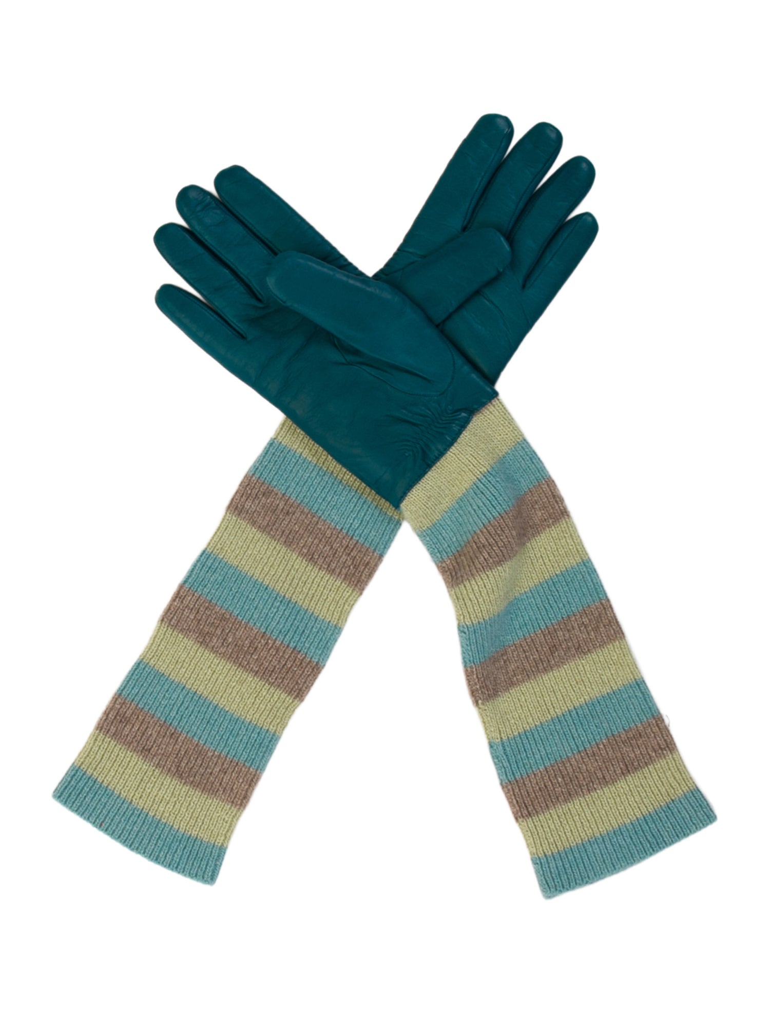 Portolano Cashmere Long Gloves With Striped Design.