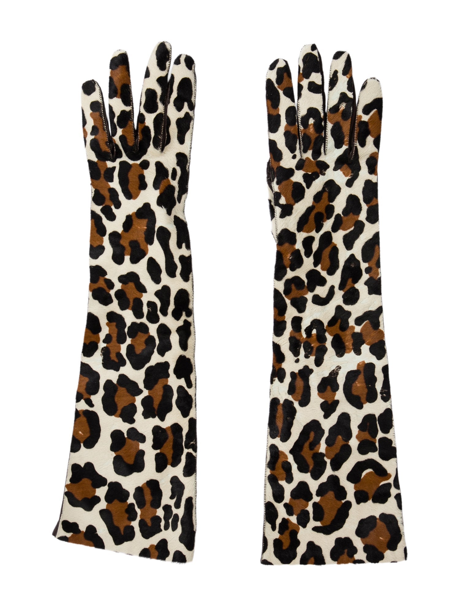 Portolano pattern print leather and calf hair arm gloves