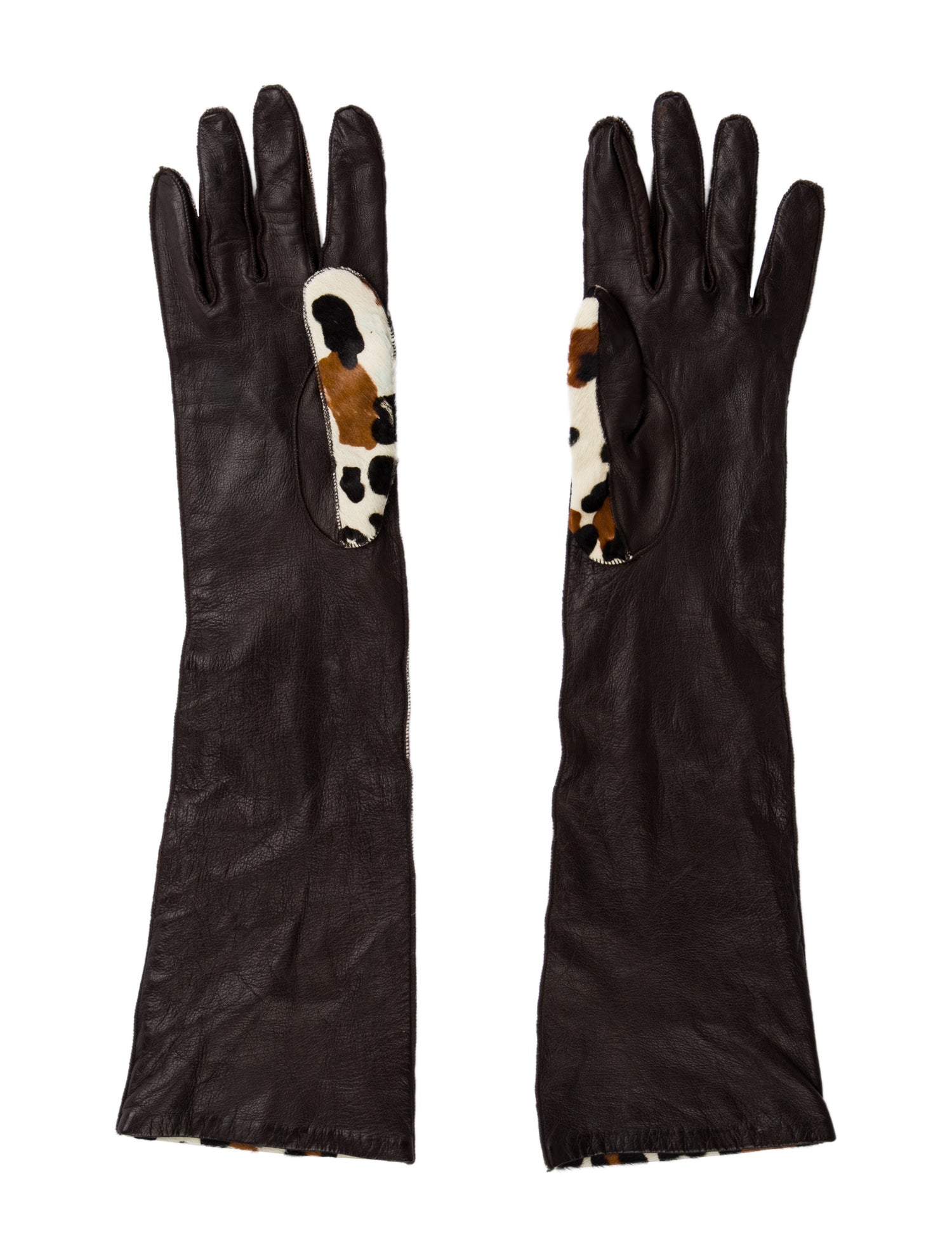 Portolano pattern print leather and calf hair arm gloves