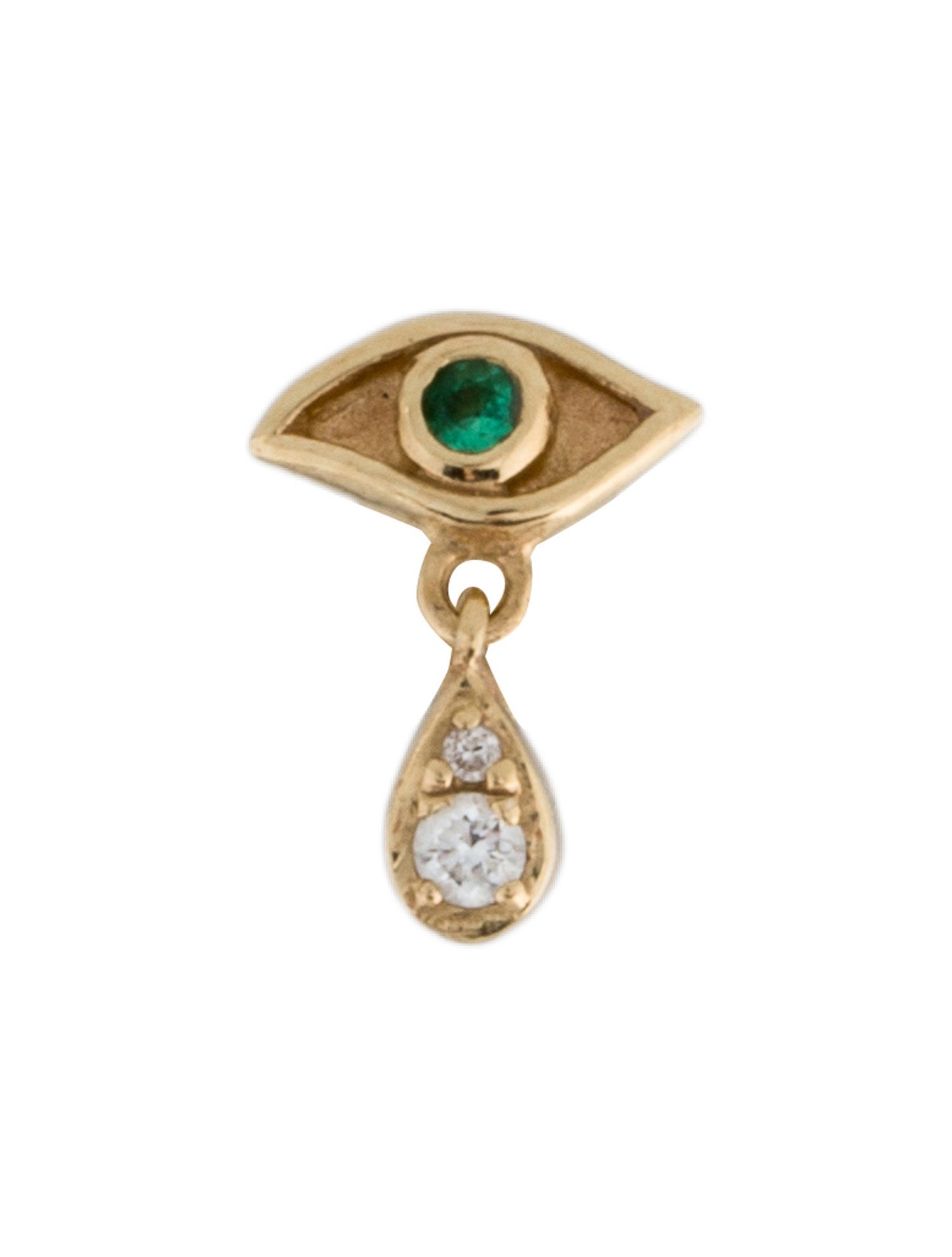 Pamela Love 14K Emerald & Diamond Crying Eye Single Stud Earring