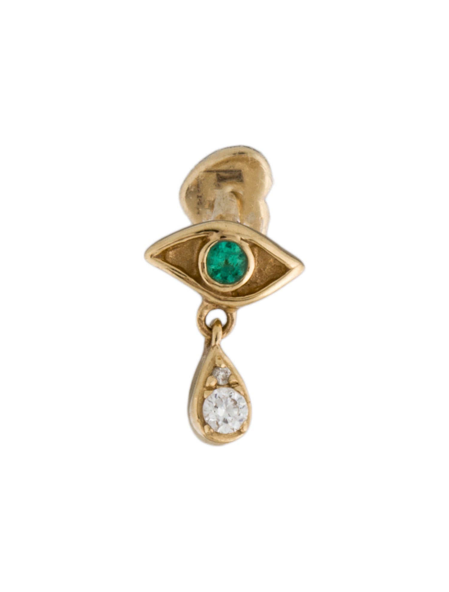 Pamela Love 14K Emerald & Diamond Crying Eye Single Stud Earring